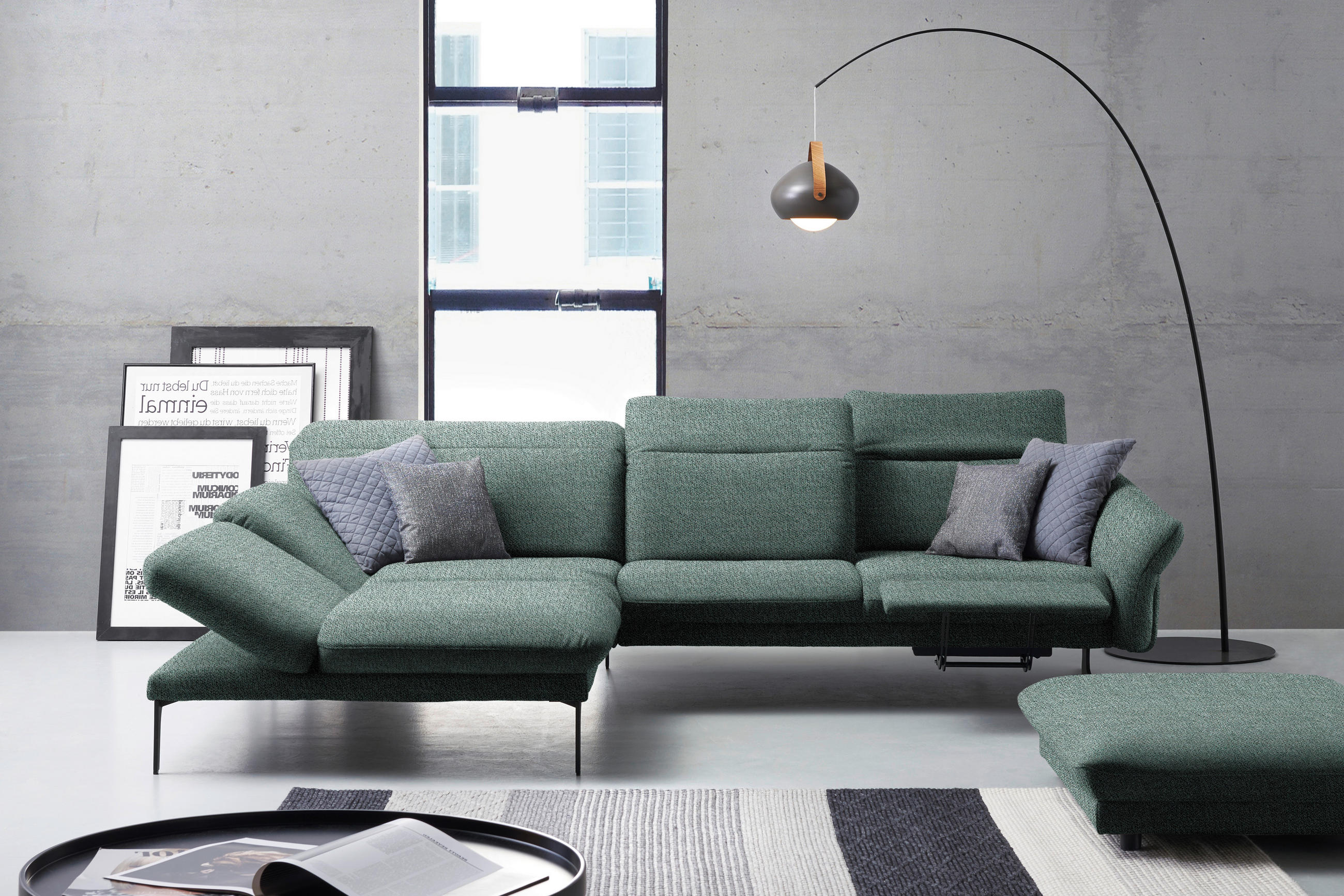 ECKSOFA in Webstoff Türkis  - Türkis/Anthrazit, Design, Textil/Metall (203/299cm) - Himolla