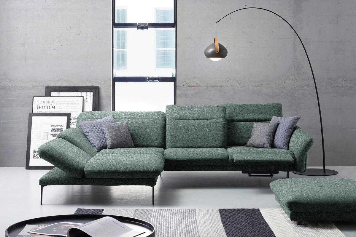 ECKSOFA in Webstoff Türkis  - Türkis/Anthrazit, Design, Textil/Metall (203/299cm) - Himolla