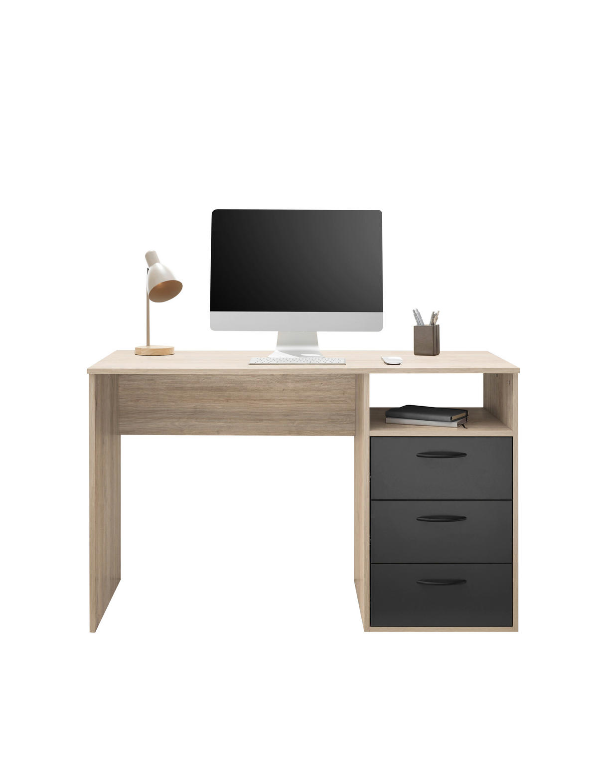 MLADINSKA PISALNA MIZA leseni material barve grafita, barve hrasta  - črna/barve hrasta, Konvencionalno, umetna masa/leseni material (120/75/54cm) - Hom`in