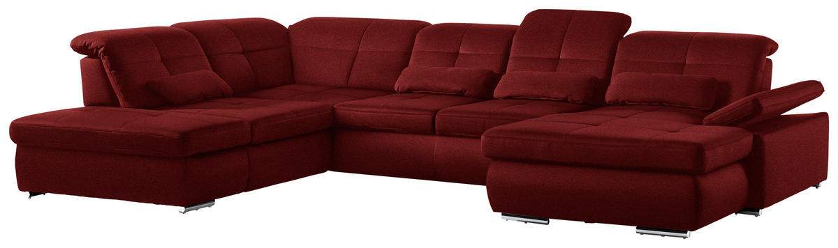 WOHNLANDSCHAFT  in Mikrofaser Dunkelrot  - Chromfarben/Dunkelrot, Design, Holzwerkstoff/Textil (260/371/195cm) - Beldomo Style