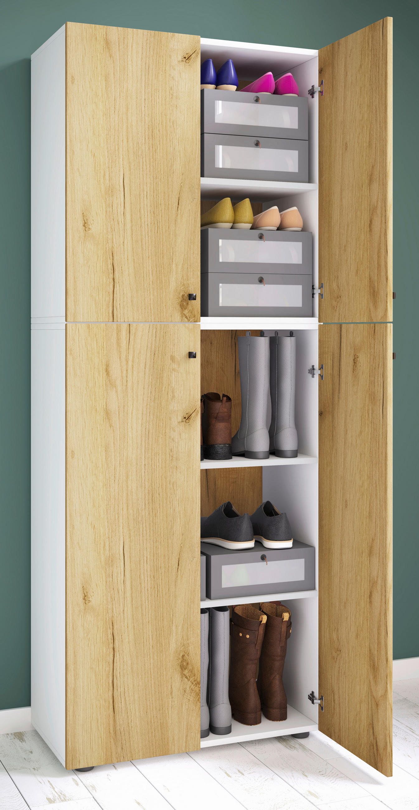 SCHUHSCHRANK Lona  in 70/182/39 cm  - Honigeiche/Weiss, Design, Holzwerkstoff/Kunststoff (70/182/39cm) - MID.YOU