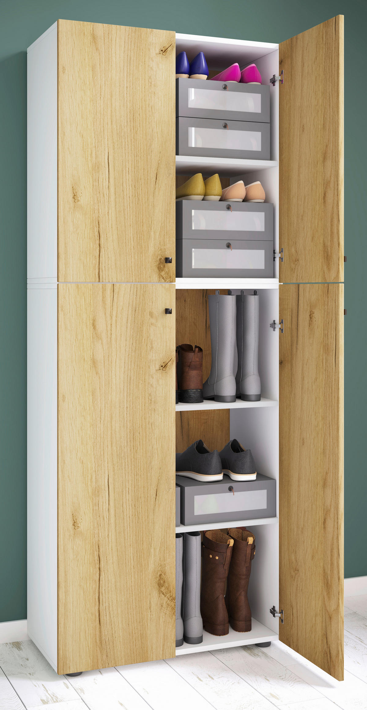 SCHUHSCHRANK Lona  in 70/182/39 cm  - Honigeiche/Weiss, Design, Holzwerkstoff/Kunststoff (70/182/39cm) - MID.YOU