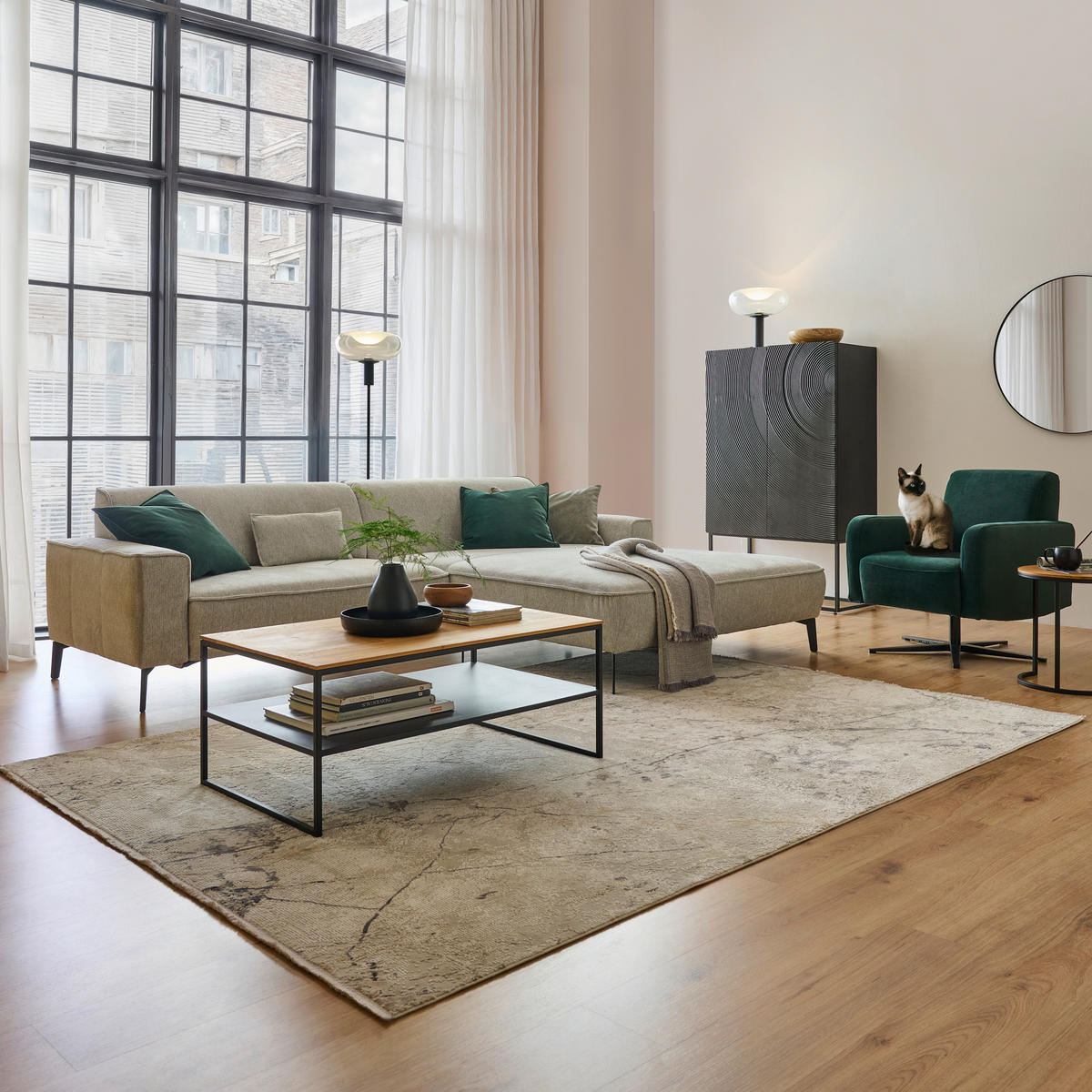 ECKSOFA in Flachgewebe Hellgrau  - Hellgrau/Schwarz, Design, Textil/Metall (285/190cm) - Johann Jakob