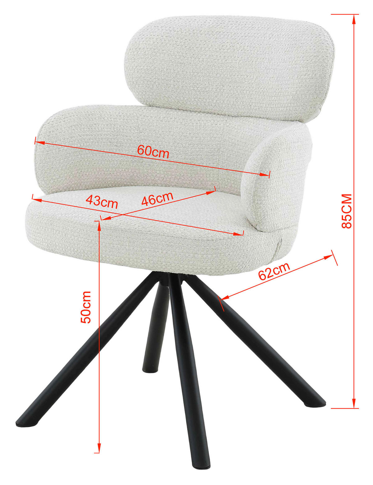 ARMLEHNSTUHL  in Eisen Webstoff  - Beige/Schwarz, MODERN, Textil/Metall (60/84/64cm) - MID.YOU