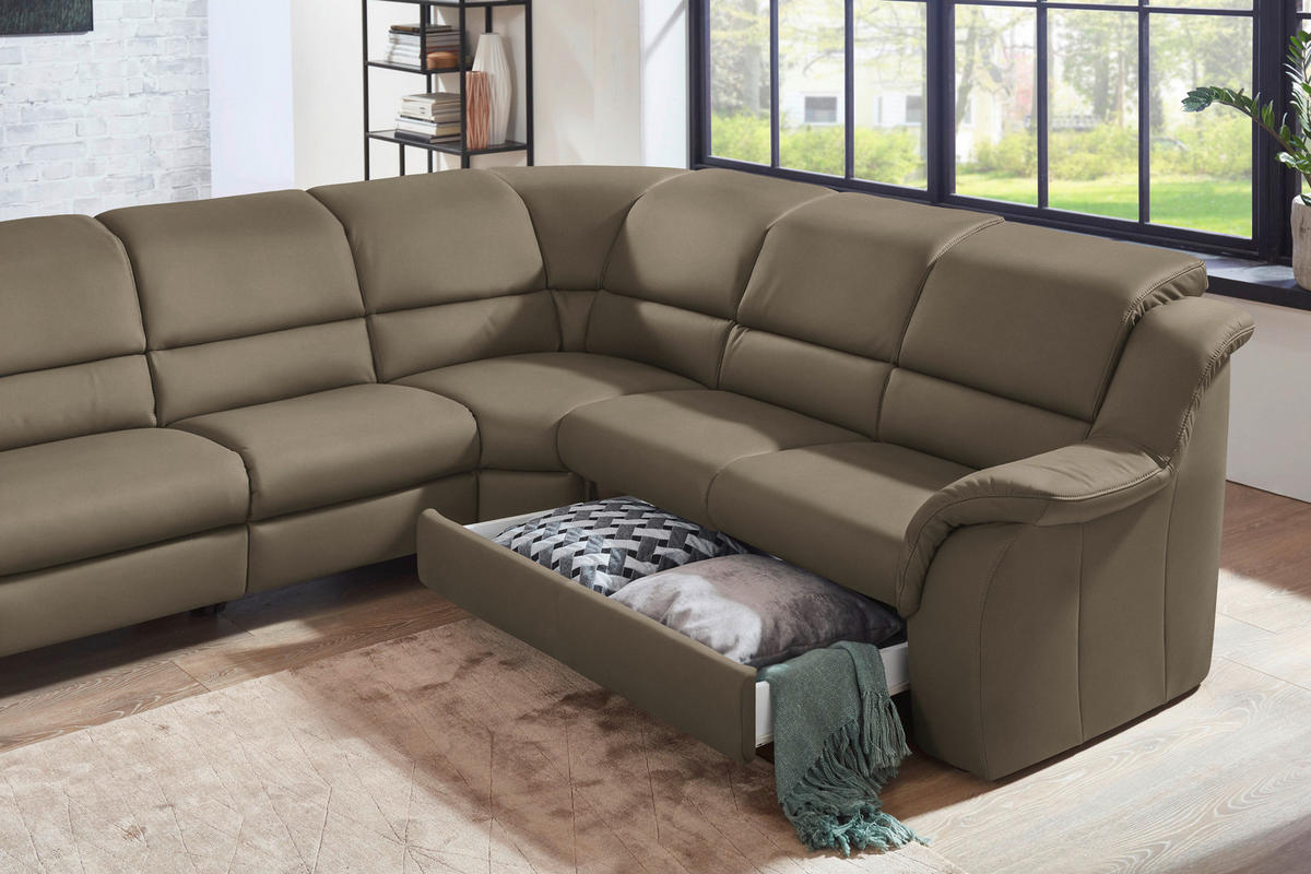ECKSOFA  in Echtleder Greige  324/260 cm  - Chromfarben/Greige, KONVENTIONELL, Leder/Kunststoff (324/260cm) - Cantus
