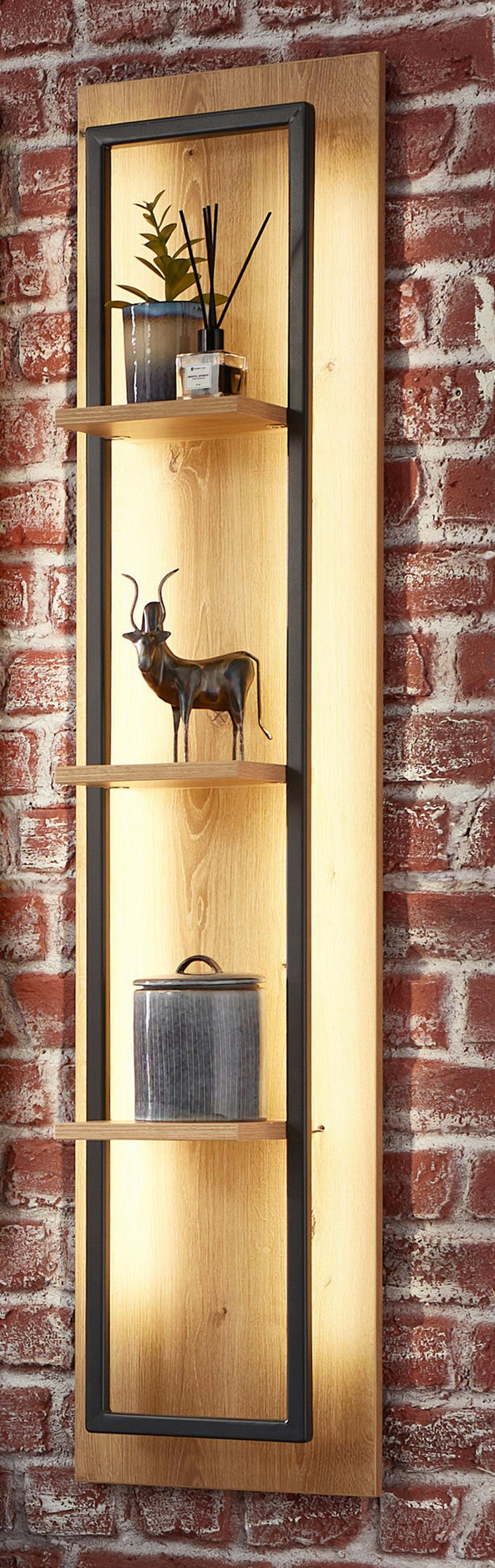 GARDEROBE 7-teilig  in 215/199/38 cm  - Eichefarben/Grau, Natur, Holz/Holzwerkstoff (215/199/38cm) - Linea Natura