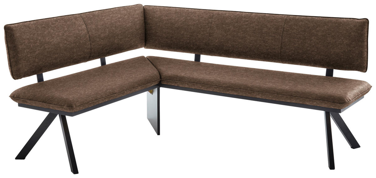 ECKBANK in Metall, Textil Schwarz, Dunkelbraun  - Dunkelbraun/Schwarz, Modern, Textil/Metall (150/190cm) - Cantus