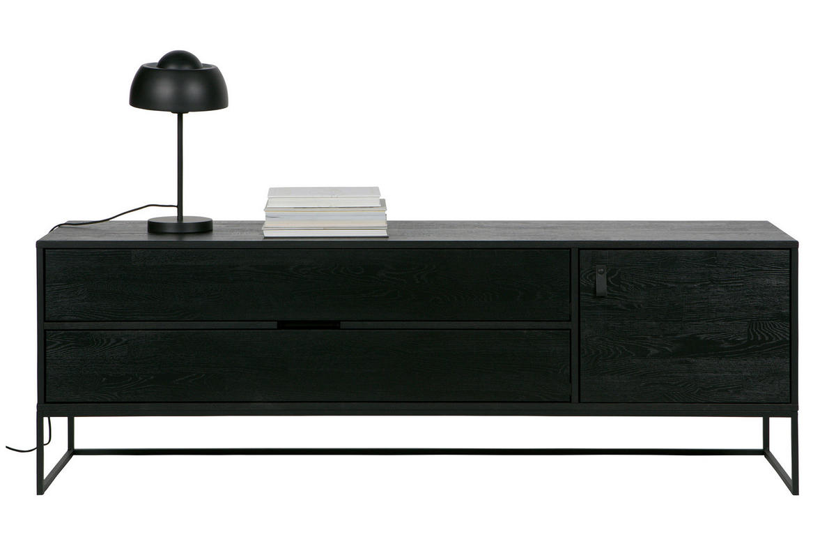 LOWBOARD  in 180/60,5/44 cm  - Schwarz, Design, Leder/Holz (180/60,5/44cm) - Livetastic