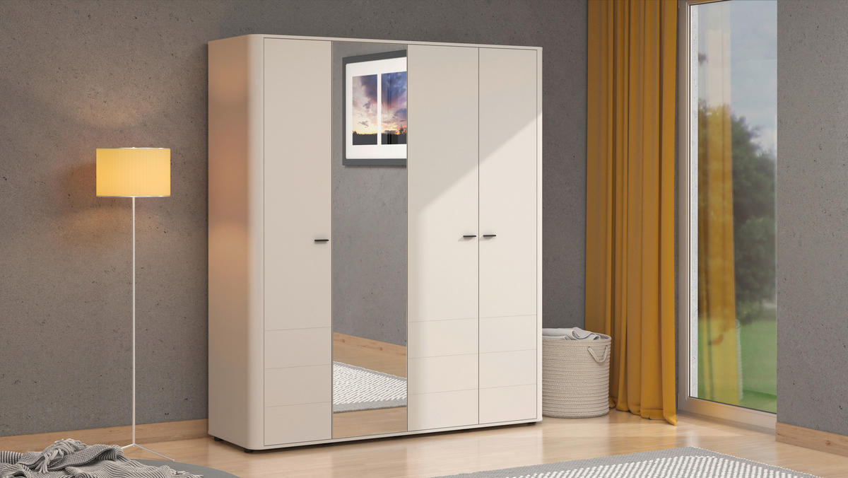 DREHTÜRENSCHRANK 179,5/210,5/56,5 cm,  in Kaschmir, 4-türig  - Kaschmir/Schwarz, Basics, Holzwerkstoff/Kunststoff (179,5/210,5/56,5cm) - MID.YOU