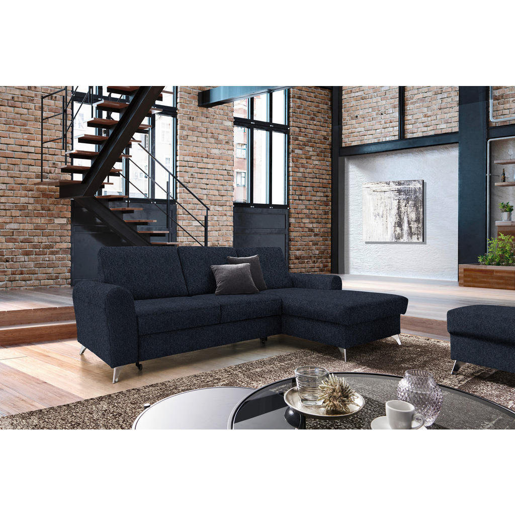 Thumbnail - Cantus Ecksofa, Dunkelblau, Textil, Uni, 3-Sitzer, Ottomane rechts, L-Form, 244x167 cm, Liegefunktion, Wohnzimmer, Sofas...