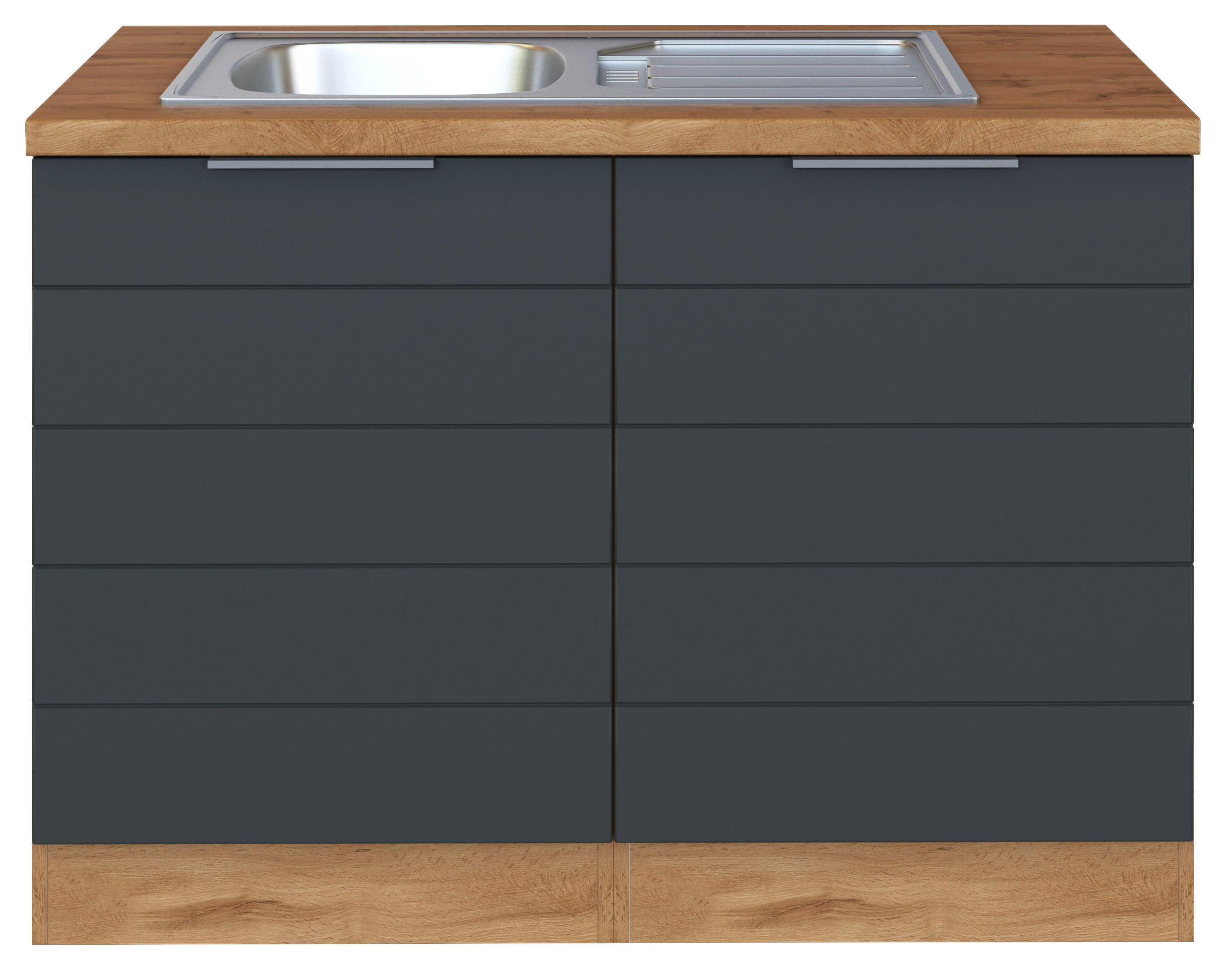 SPÜLENUNTERSCHRANK 120/86/60 cm  in Grau, Eiche Wotan  - Eiche Wotan/Grau, Design, Holzwerkstoff/Metall (120/86/60cm) - Held