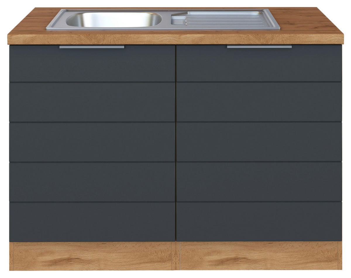 SPÜLENUNTERSCHRANK 120/86/60 cm  in Grau, Eiche Wotan  - Eiche Wotan/Grau, Design, Holzwerkstoff/Metall (120/86/60cm) - Held