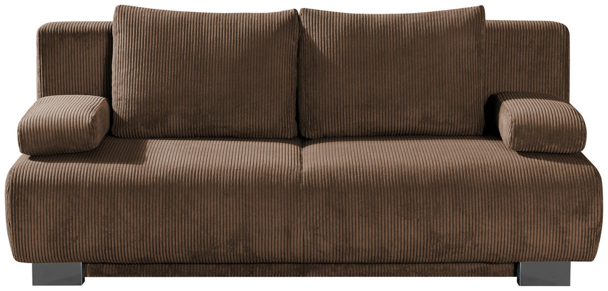 SCHLAFSOFA Rowan in Cord Dunkelbraun  - Dunkelbraun, KONVENTIONELL, Textil/Metall (196/89/94cm) - Novel