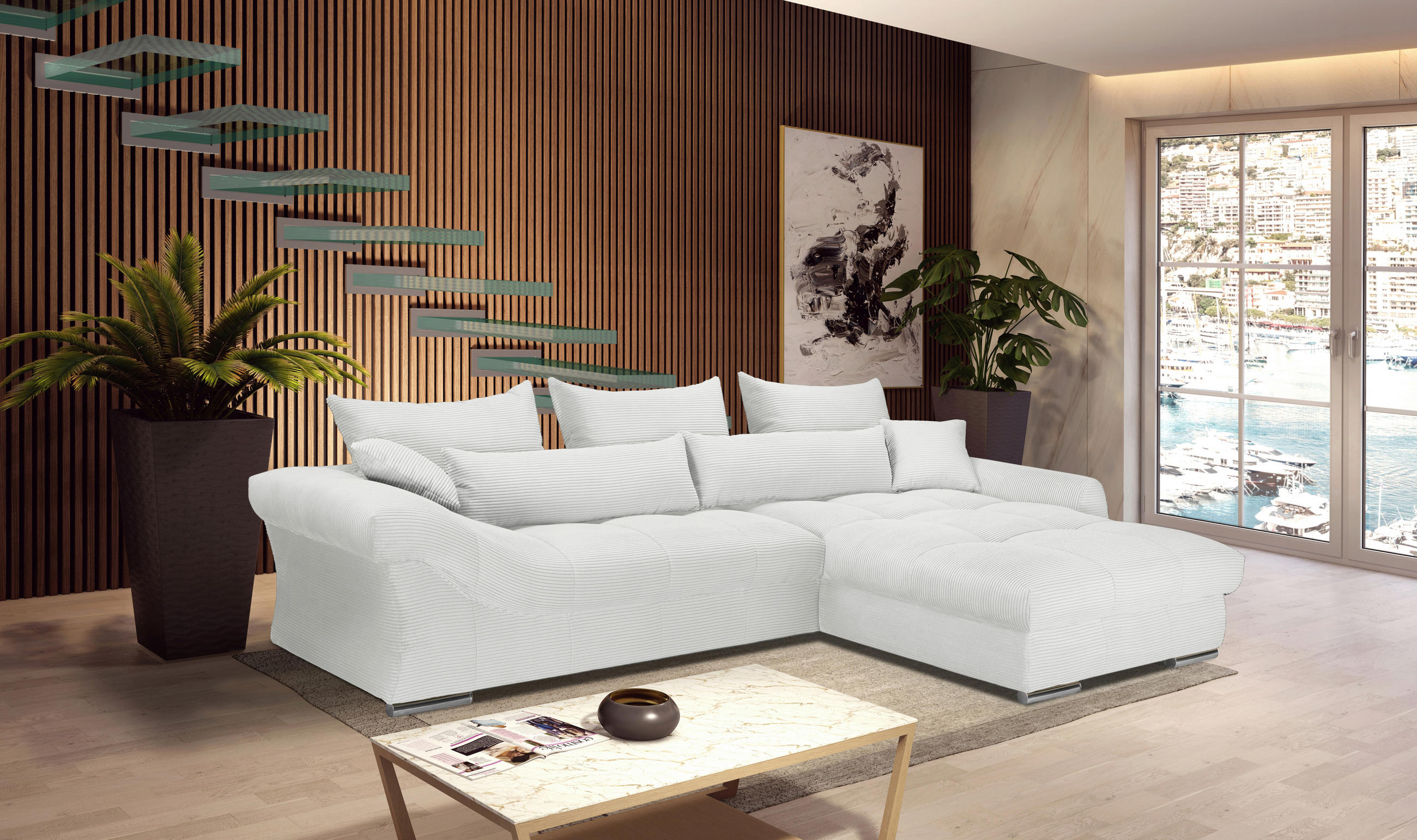 ECKSOFA Naturfarben Cord  - Chromfarben/Naturfarben, KONVENTIONELL, Textil/Metall (335/225cm) - Carryhome