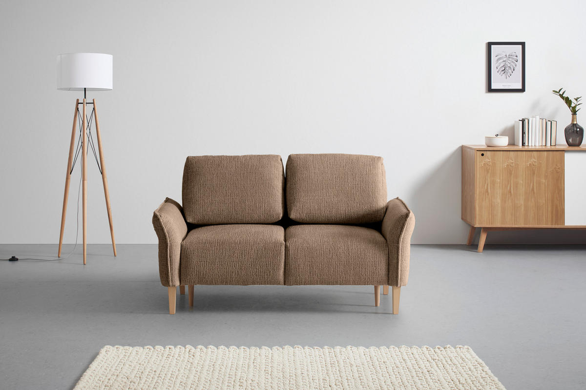 2-SITZER-SOFA in Webstoff Braun  - Eichefarben/Creme, Modern, Holz/Textil (150/85/92cm) - MID.YOU