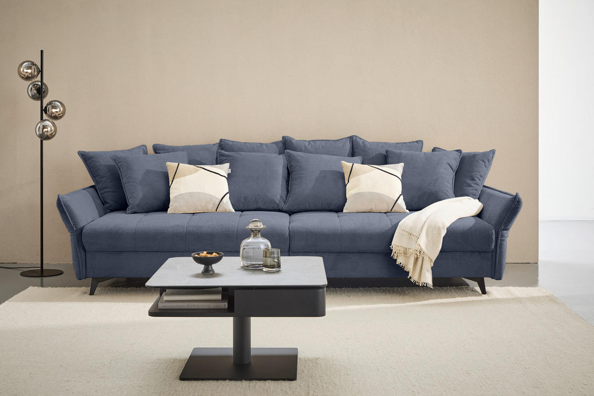 BIGSOFA Webstoff Blau  - Blau/Schwarz, KONVENTIONELL, Textil/Metall (282/94/127cm) - Ambia Home