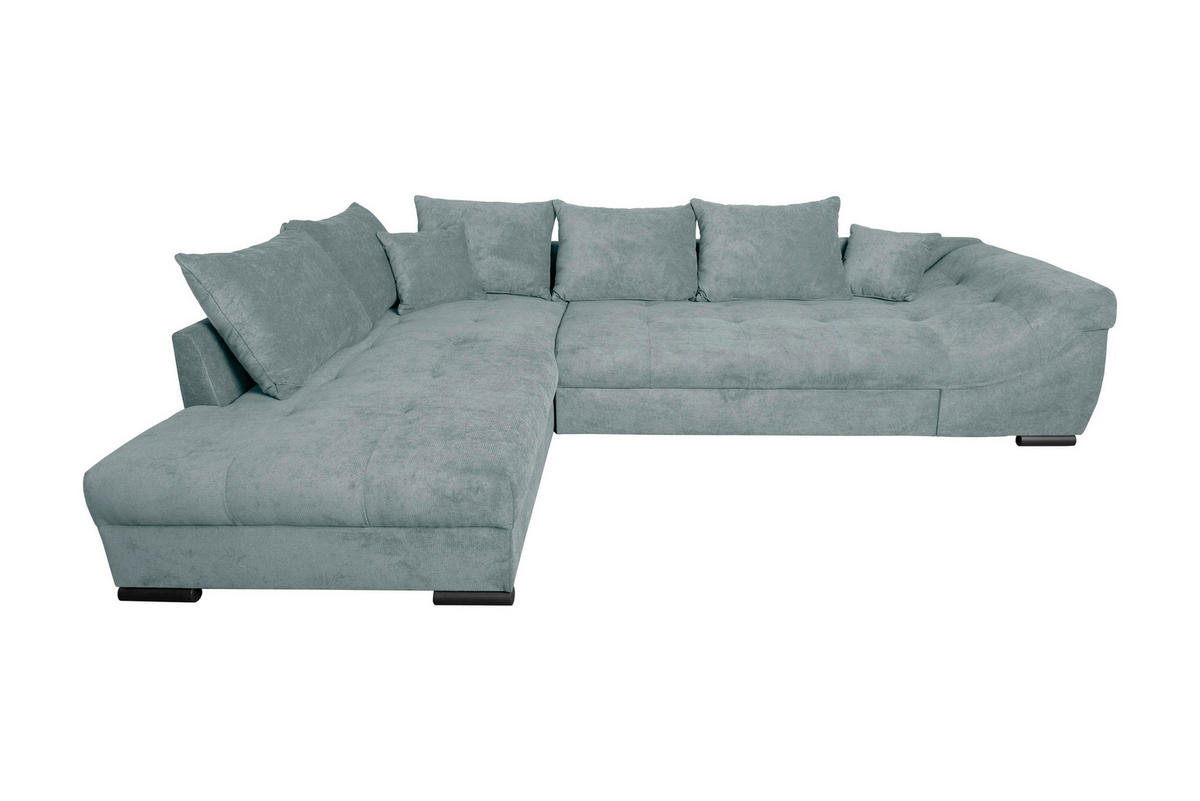 ECKSOFA ATLANTA Hellblau Struktur Liegefläche im Originalstoff  - Schwarz/Hellblau, Design, Textil/Metall (202/298cm) - MID.YOU