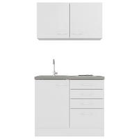 MINIKÜCHE 100 cm   in Weiß  - Graubraun/Alufarben, MODERN, Holzwerkstoff/Kunststoff (100cm) - FlexWell