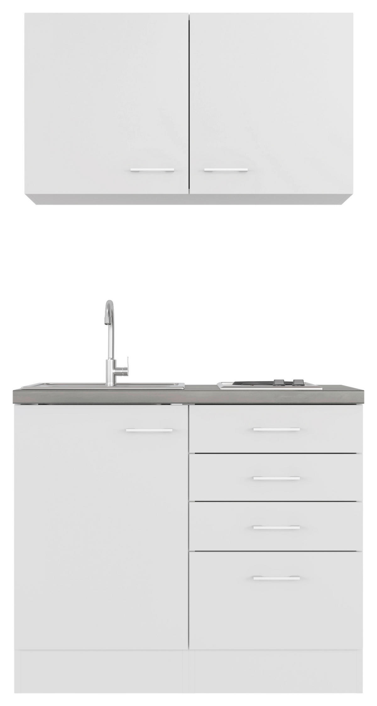 MINIKÜCHE 100 cm   in Weiß  - Graubraun/Alufarben, MODERN, Holzwerkstoff/Kunststoff (100cm) - FlexWell