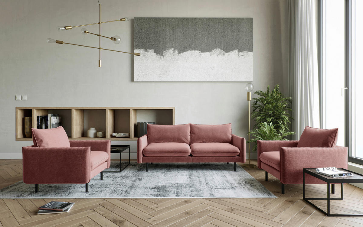 SEDACIA ZOSTAVA, textil, staroružová - čierna/staroružová, Design, textil (215/85/92cm) - Livetastic