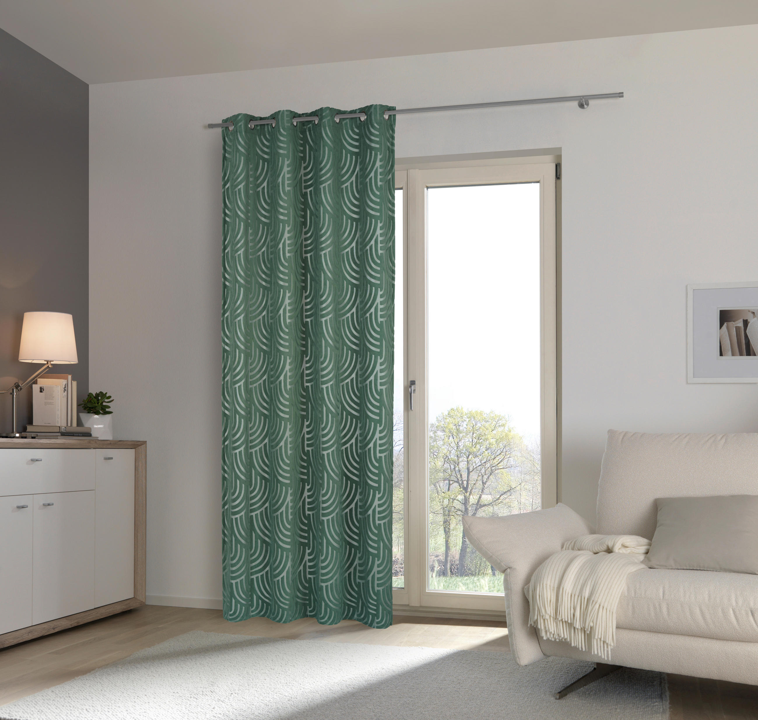 ZÁVES S OČKAMI, nepriehľadné, 135/245 cm - zelená, Design, textil (135/245cm) - Esposa