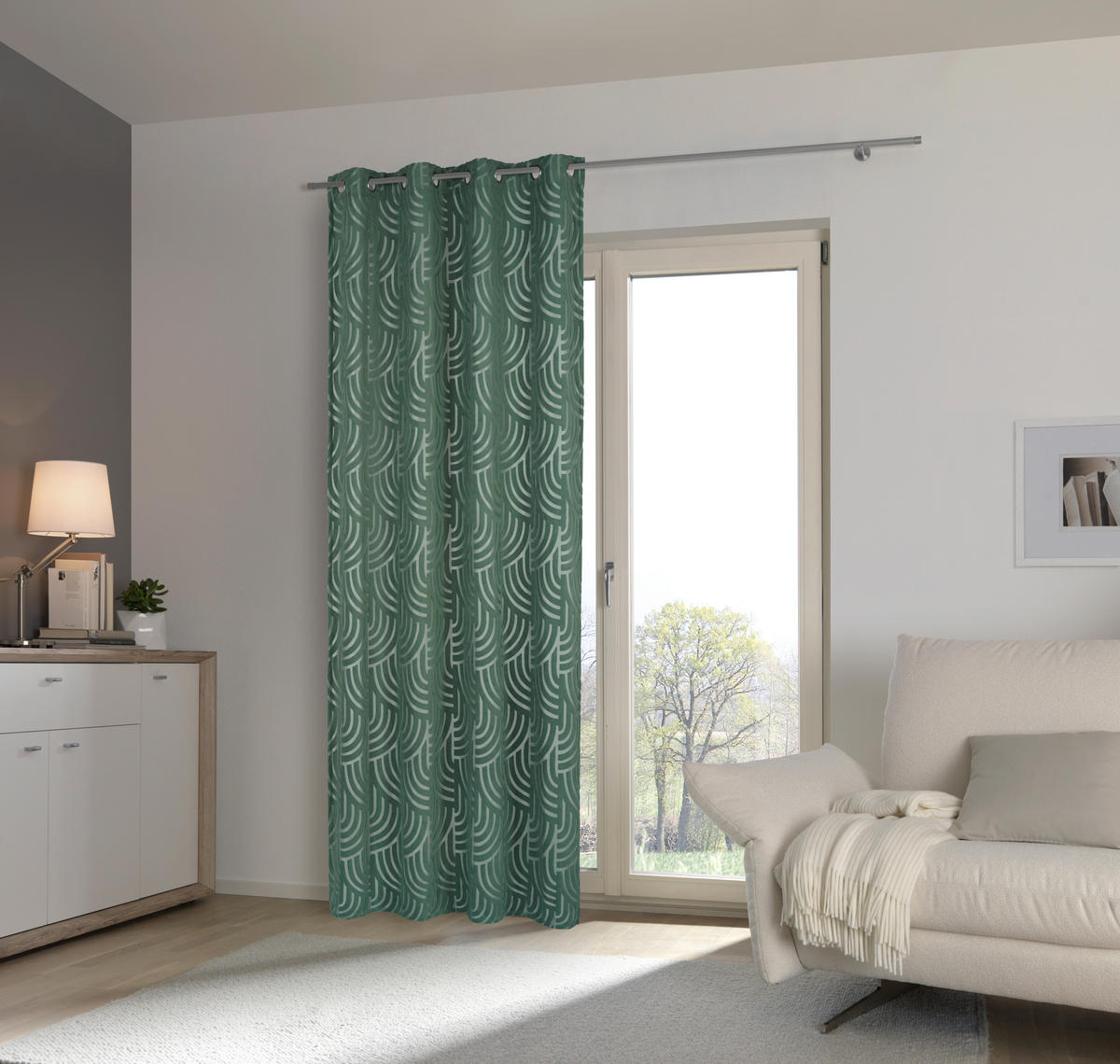 ZÁVĚS S OČKY, neprůsvitné, 135/245 cm - zelená, Design, textil (135/245cm) - Esposa