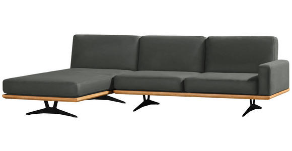 ECKSOFA in Flachgewebe Hellgrau  - Hellgrau/Schwarz, Natur, Holz/Textil (170/326cm) - Valnatura