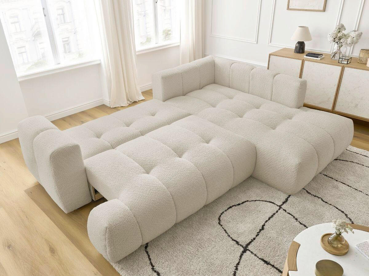ECKSCHLAFSOFA EVEREST Bouclé Beige  inkl. Rückenkissen, Schlaffunktion  - Beige/Schwarz, MODERN, Kunststoff/Textil (282/204cm)