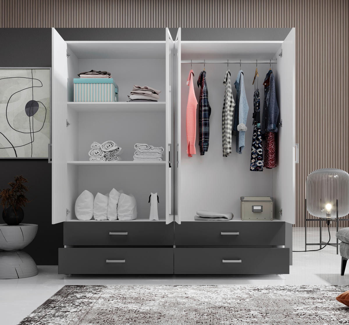 KLEIDERSCHRANK  in Graphitfarben, Weiß  - Alufarben/Graphitfarben, KONVENTIONELL, Glas/Holzwerkstoff (180/190/51cm) - Carryhome