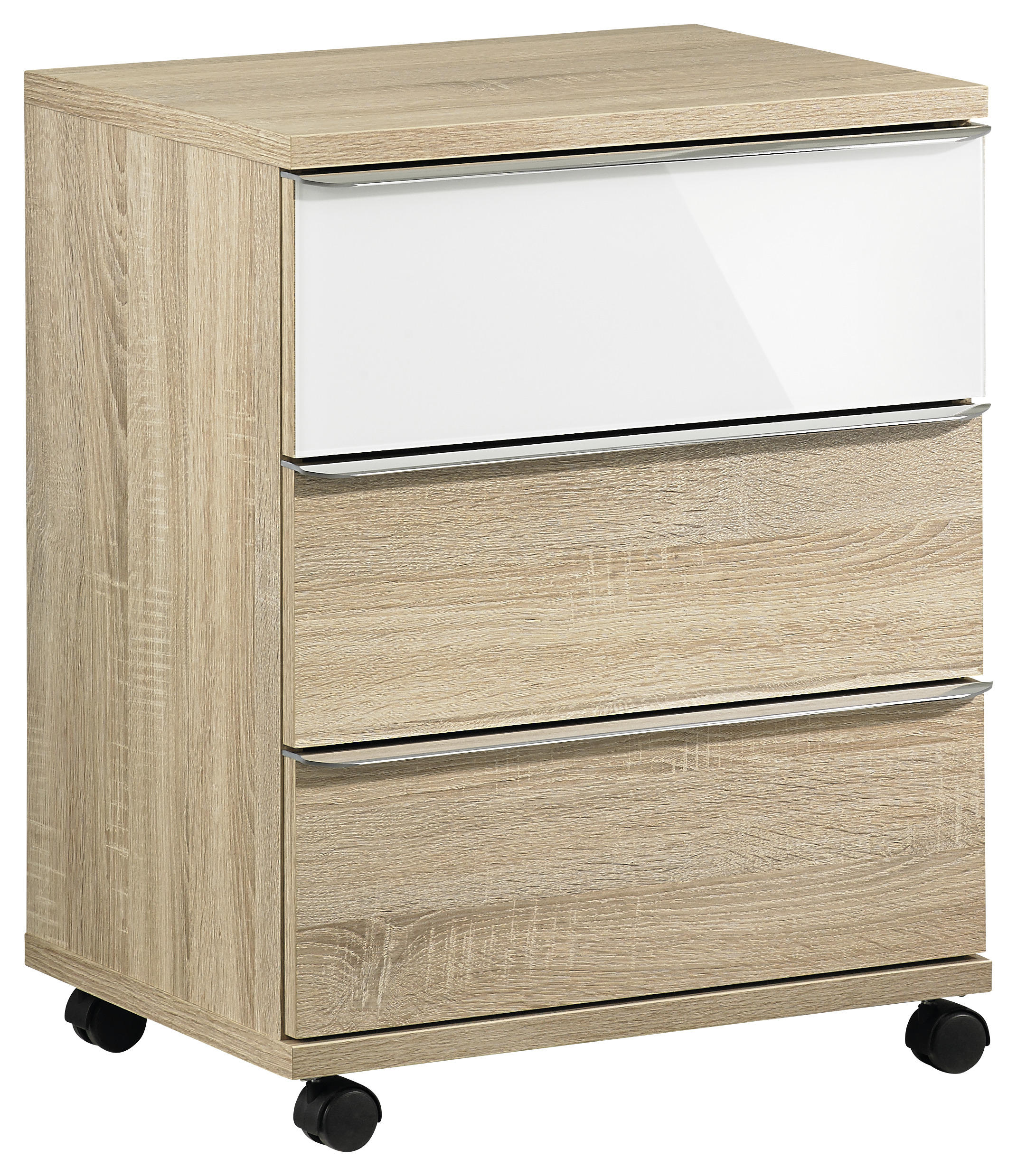 ROLLCONTAINER 51/65/40 cm  - Chromfarben/Weiß, Design, Glas/Holzwerkstoff (51/65/40cm) - Moderano