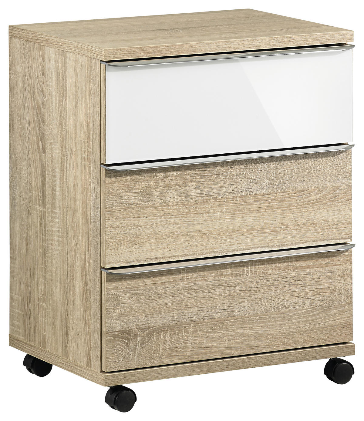 ROLLCONTAINER 51/65/40 cm  - Chromfarben/Weiß, Design, Glas/Holzwerkstoff (51/65/40cm) - Moderano