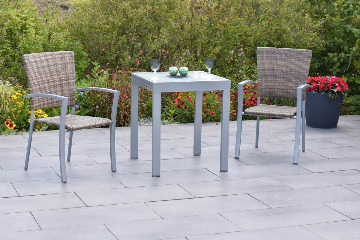 BALKONSET Grau, Naturfarben, Silberfarben 3-teilig  - Silberfarben/Naturfarben, MODERN, Kunststoff/Metall - Gardenson