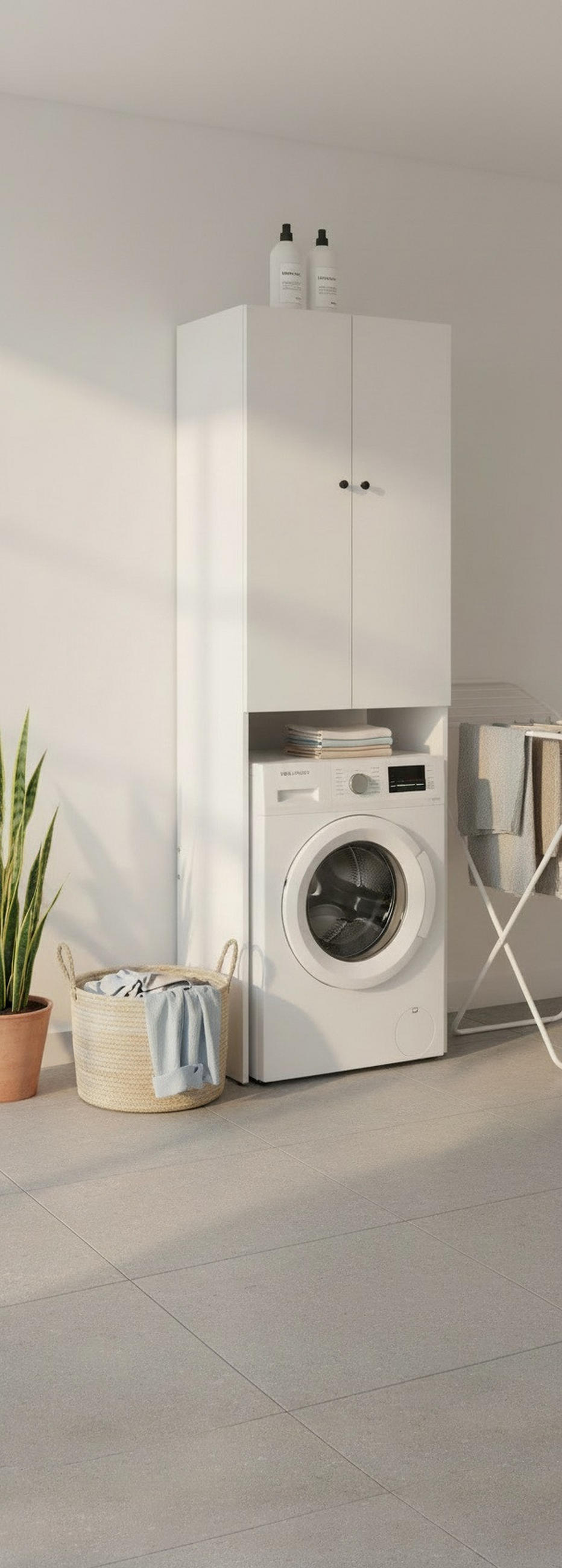 WASCHMASCHINENSCHRANK 65/190/31,8 cm  in Weiß  - Schwarz/Weiß, Basics, Holzwerkstoff/Metall (65/190/31,8cm) - Milino