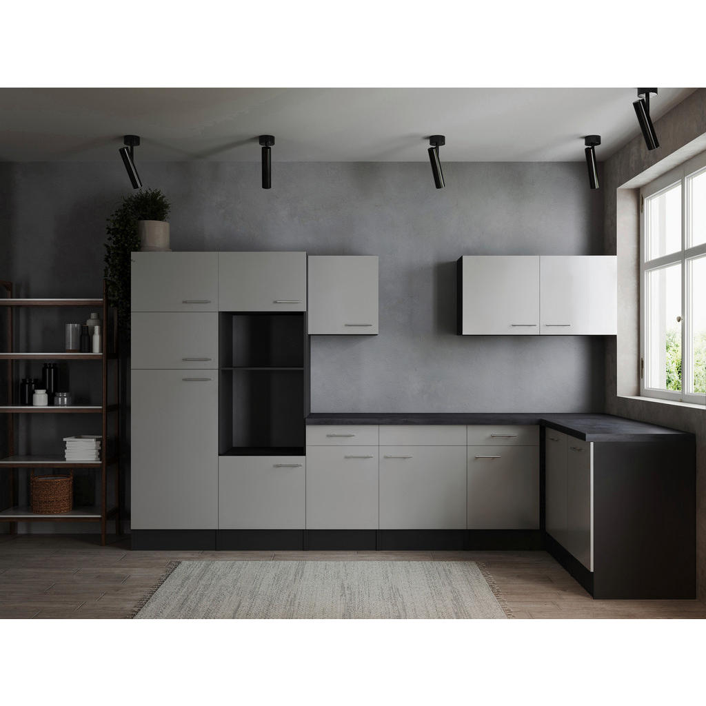 Thumbnail - Respekta Eckküche Oliver,Grau, Weiß, Metall, 2 Schubladen, seitenverkehrt montierbar, nur wie online abgebildet bestellb...