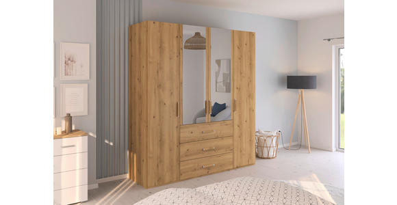 DREHTÜRENSCHRANK  in Eichefarben  - Eichefarben, Design, Glas/Holzwerkstoff (201/223/60cm) - Novel