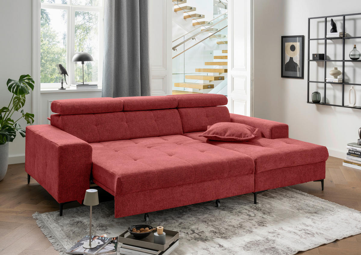 ECKSOFA Chenille Rot  - Rot/Schwarz, Basics, Textil/Metall (270/186cm) - Livetastic