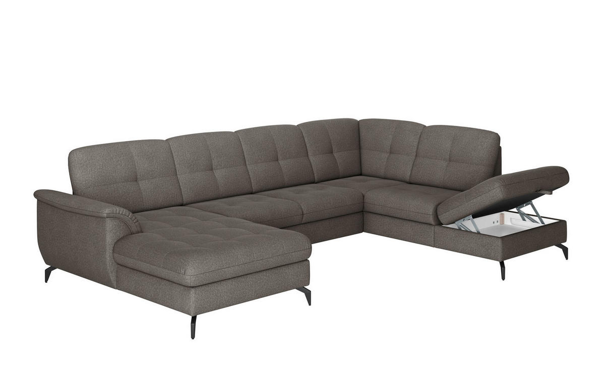 WOHNLANDSCHAFT Graphitfarben Flachgewebe  - Schwarz/Graphitfarben, MODERN, Textil/Metall (164/319/212cm) - Sit & More