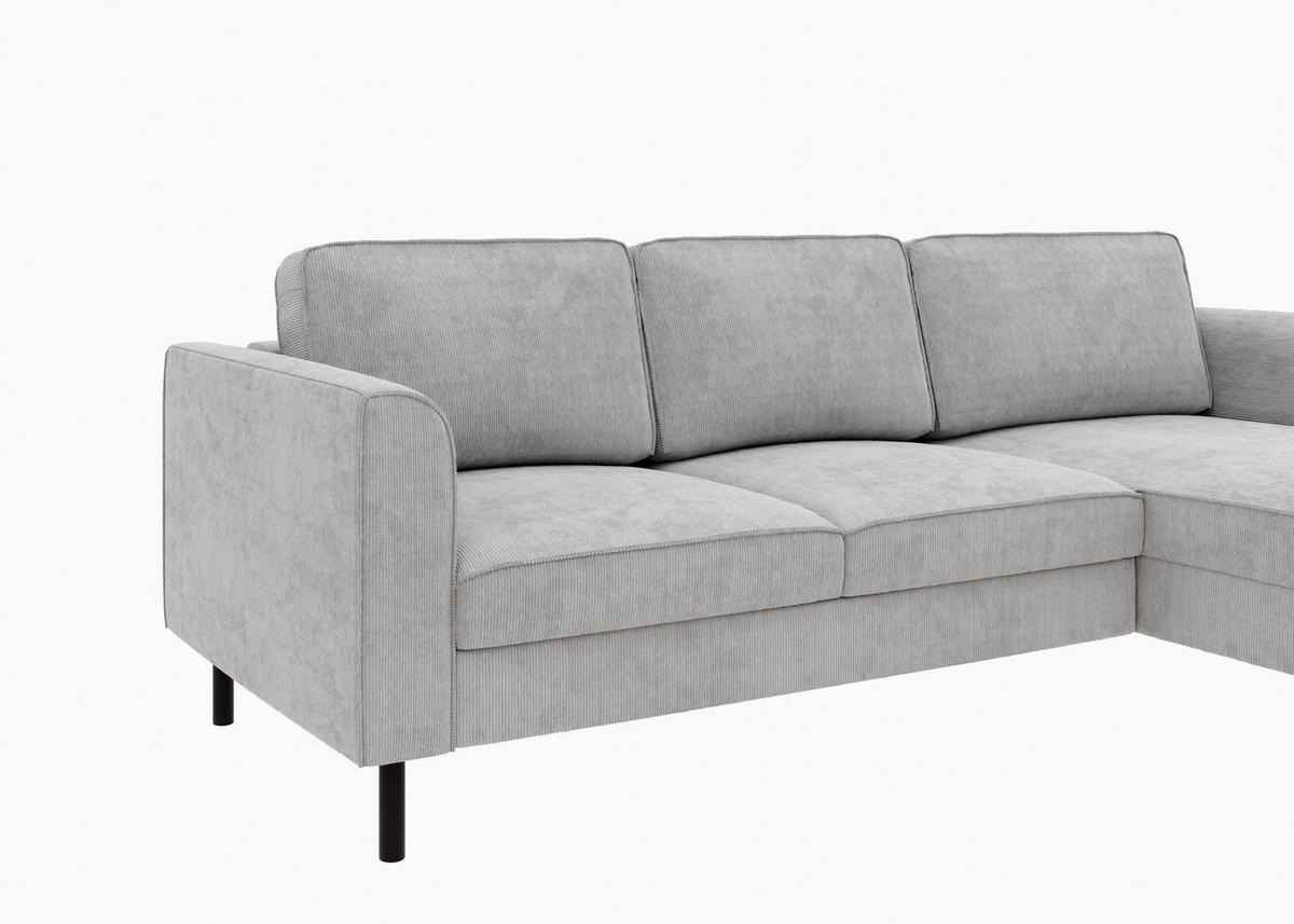 ECKSOFA  in Cord Grau  232/161 cm  - Schwarz/Grau, MODERN, Textil/Metall (232/161cm) - Trendmanufaktur