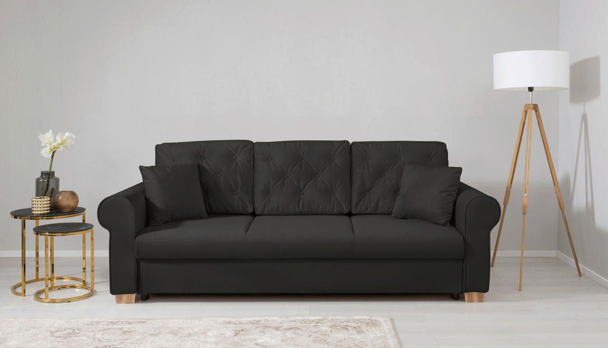 SCHLAFSOFA  mit Bettkasten erhältlich, Liegefunktion, Rücken echt, Armteil links, Armteil rechts Schwarz  - Buchefarben/Schwarz, Design, Holz/Textil (240/94/98cm) - MID.YOU