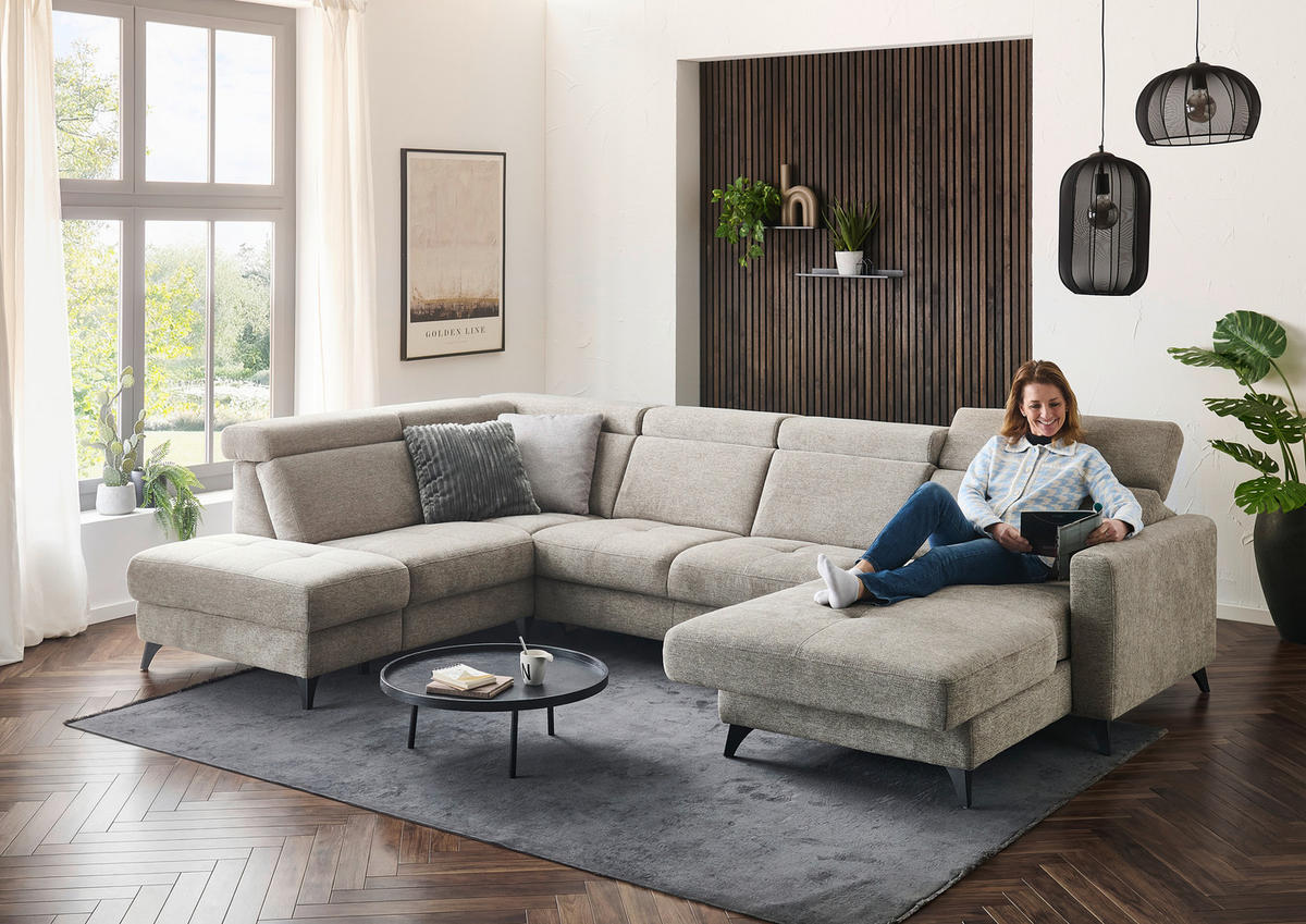 WOHNLANDSCHAFT Beldomo System Graubraun Flachgewebe  - Graubraun/Schwarz, KONVENTIONELL, Textil/Metall (215/333/174cm) - Beldomo System