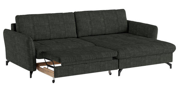 ECKSOFA in Flachgewebe, Leinenoptik Dunkelgrün  - Dunkelgrün/Schwarz, Design, Textil/Metall (242/170cm) - Xora