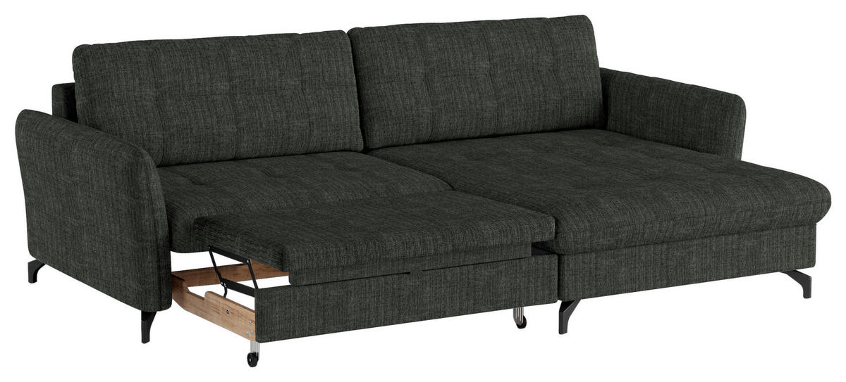 ECKSOFA in Flachgewebe, Leinenoptik Dunkelgrün  - Dunkelgrün/Schwarz, Design, Textil/Metall (242/170cm) - Xora