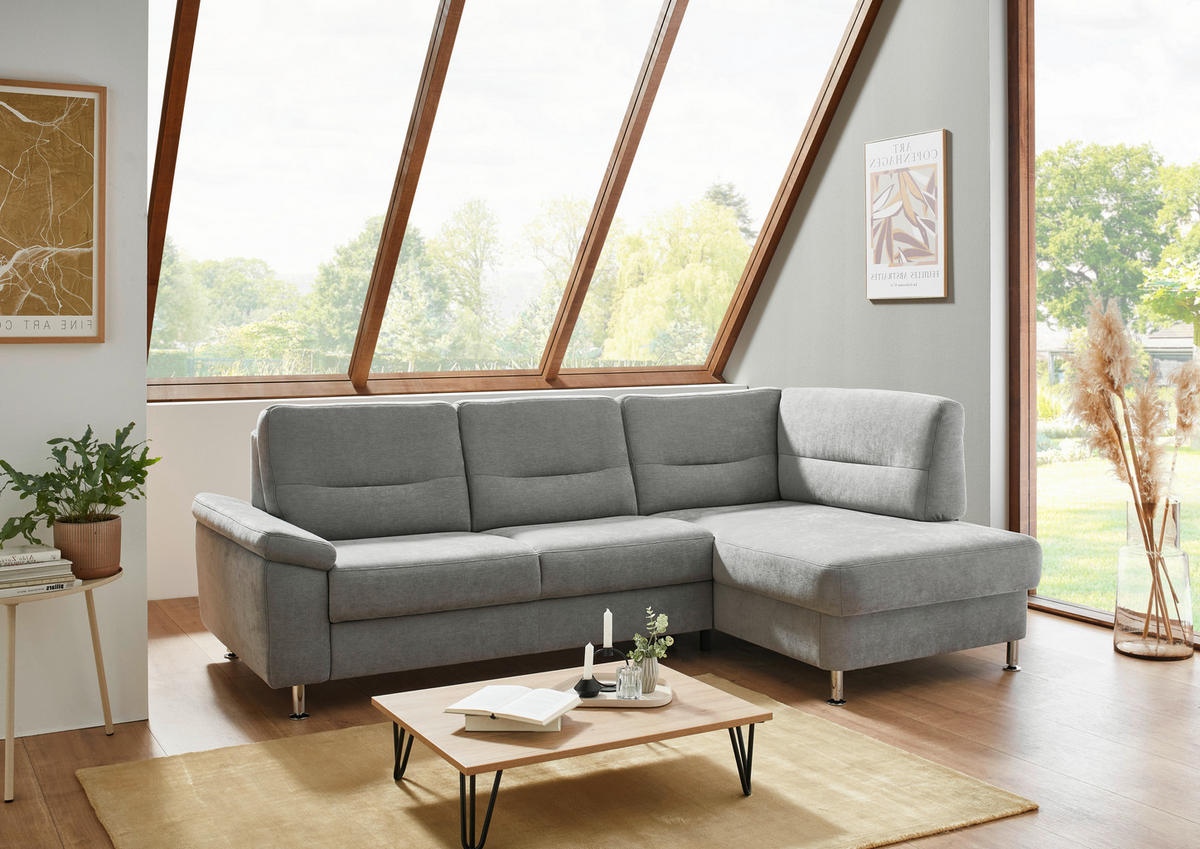 ECKSOFA  in Flachgewebe Grau  244/160 cm  - Alufarben/Grau, KONVENTIONELL, Textil/Metall (244/160cm) - Beldomo Comfort