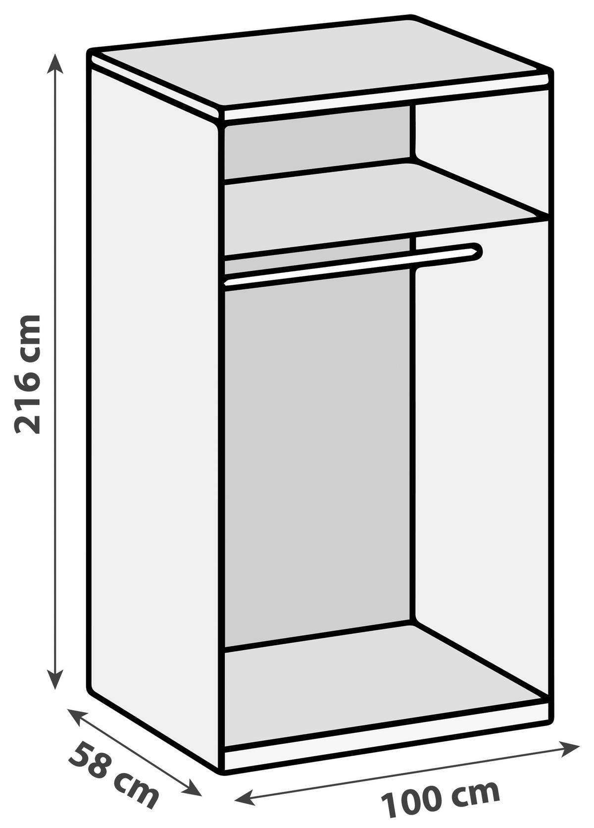 DREHTÜRENSCHRANK 100/216/58 cm 2-türig Weiß, Eichefarben  - Chromfarben/Eichefarben, MODERN, Glas/Holzwerkstoff (100/216/58cm) - MID.YOU