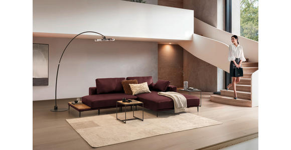 ECKSOFA  in Echtleder Bordeaux  304/201 cm  - Bordeaux/Schwarz, Design, Leder/Metall (304/201cm) - Belluti