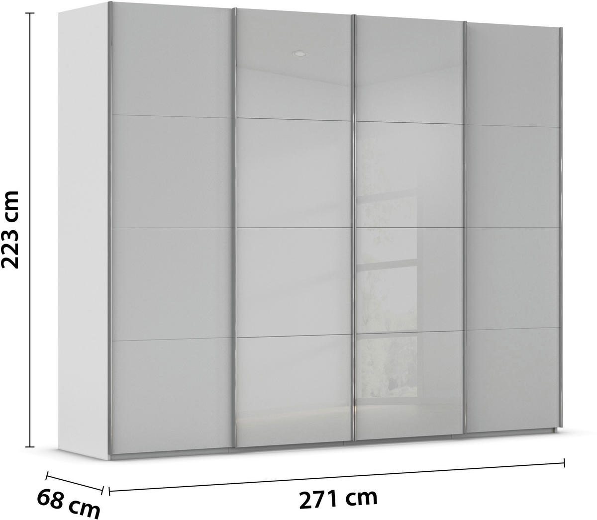 SCHWEBETÜRENSCHRANK 271/223/68 cm 4-türig Grau  - Chromfarben/Grau, KONVENTIONELL, Glas/Holzwerkstoff (271/223/68cm) - Novel
