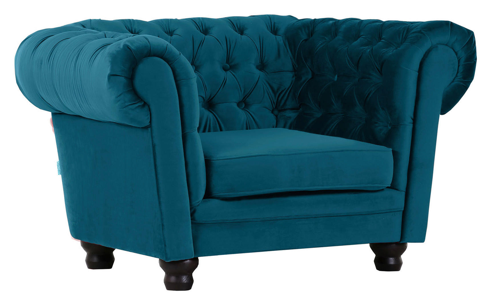 CHESTERFIELD-SESSEL Flachgewebe Türkis  - Türkis/Dunkelbraun, LIFESTYLE, Holz/Textil (130/79/93cm)