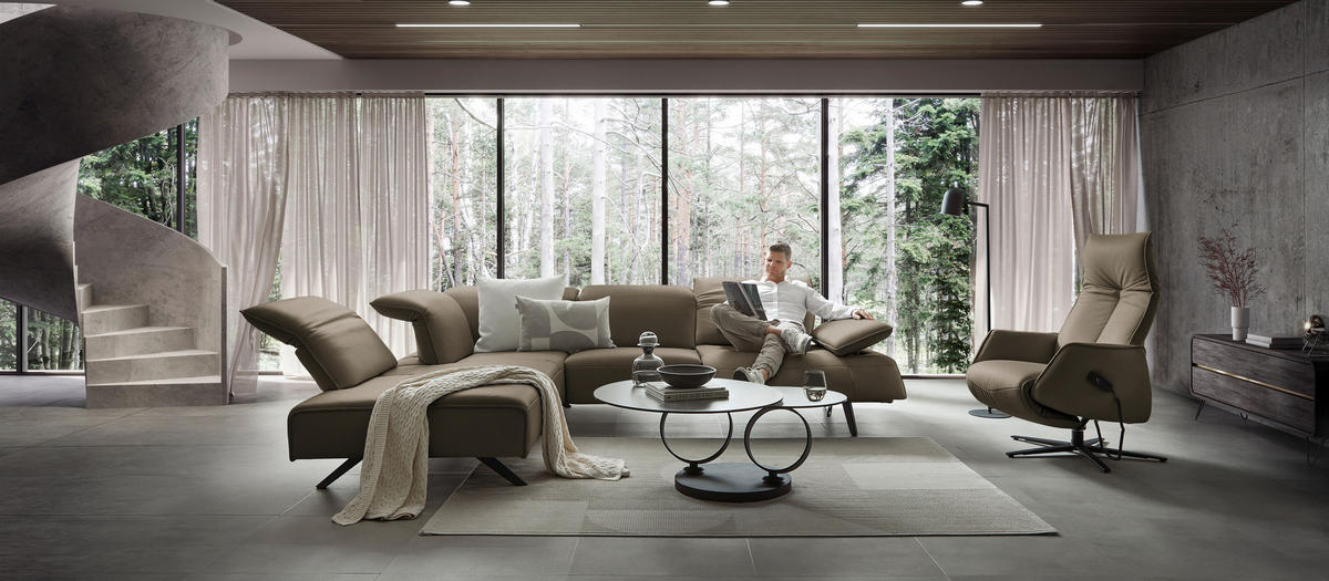 ECKSOFA  in Echtleder Dunkelbraun  230/290 cm  - Anthrazit/Dunkelbraun, Design, Leder/Metall (230/290cm) - Johann Jakob