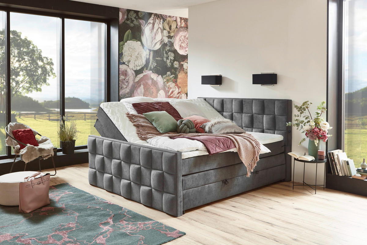 BOXSPRINGBETT 160/200 cm  in Grau  - Grau, MODERN, Kunststoff/Textil (160/200cm) - MID.YOU