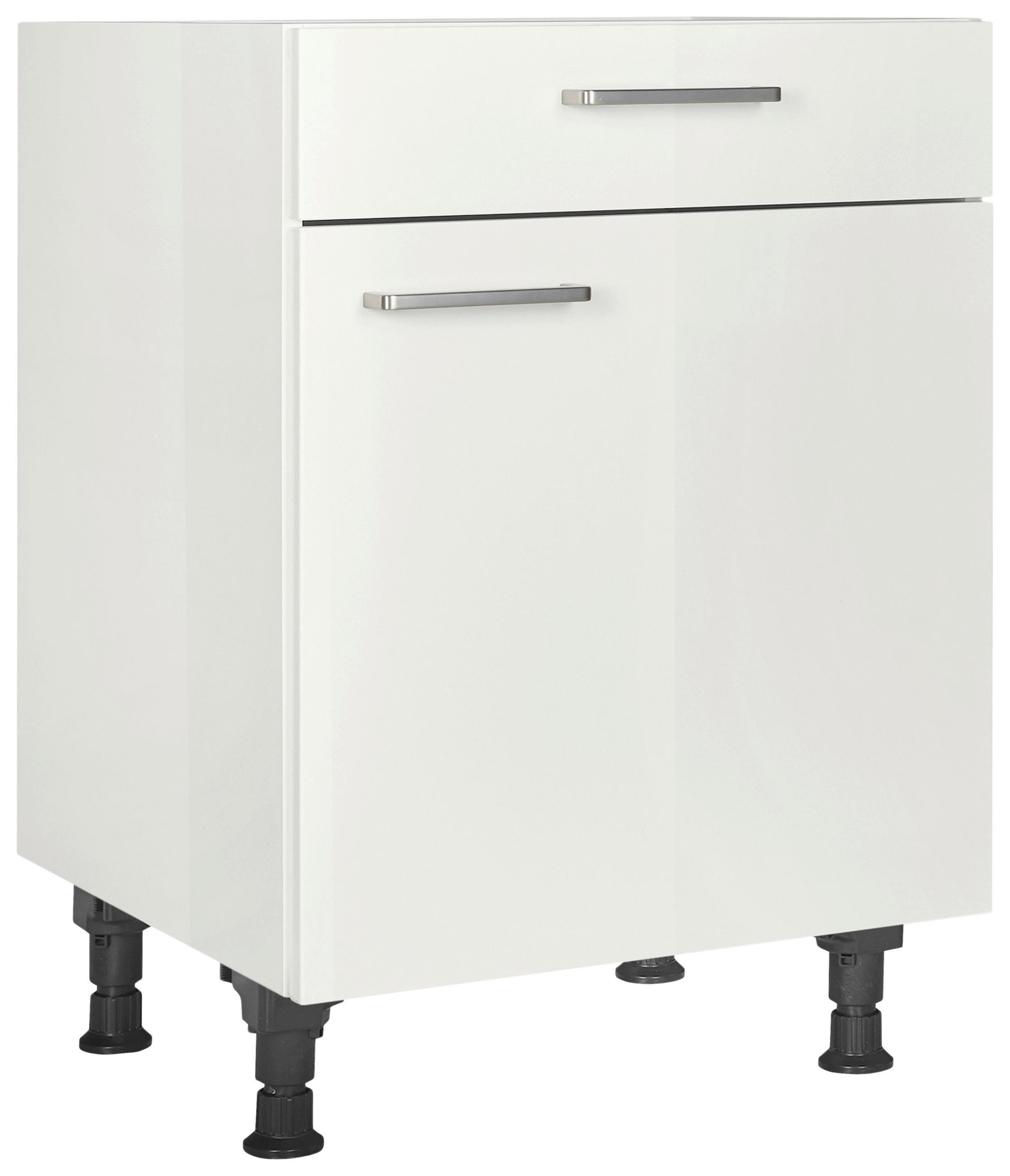 SCHUBKASTENUNTERSCHRANK 60/87/56 cm  in Weiß Hochglanz  - Edelstahlfarben/Weiß Hochglanz, MODERN, Holzwerkstoff/Metall (60/87/56cm) - Nobilia